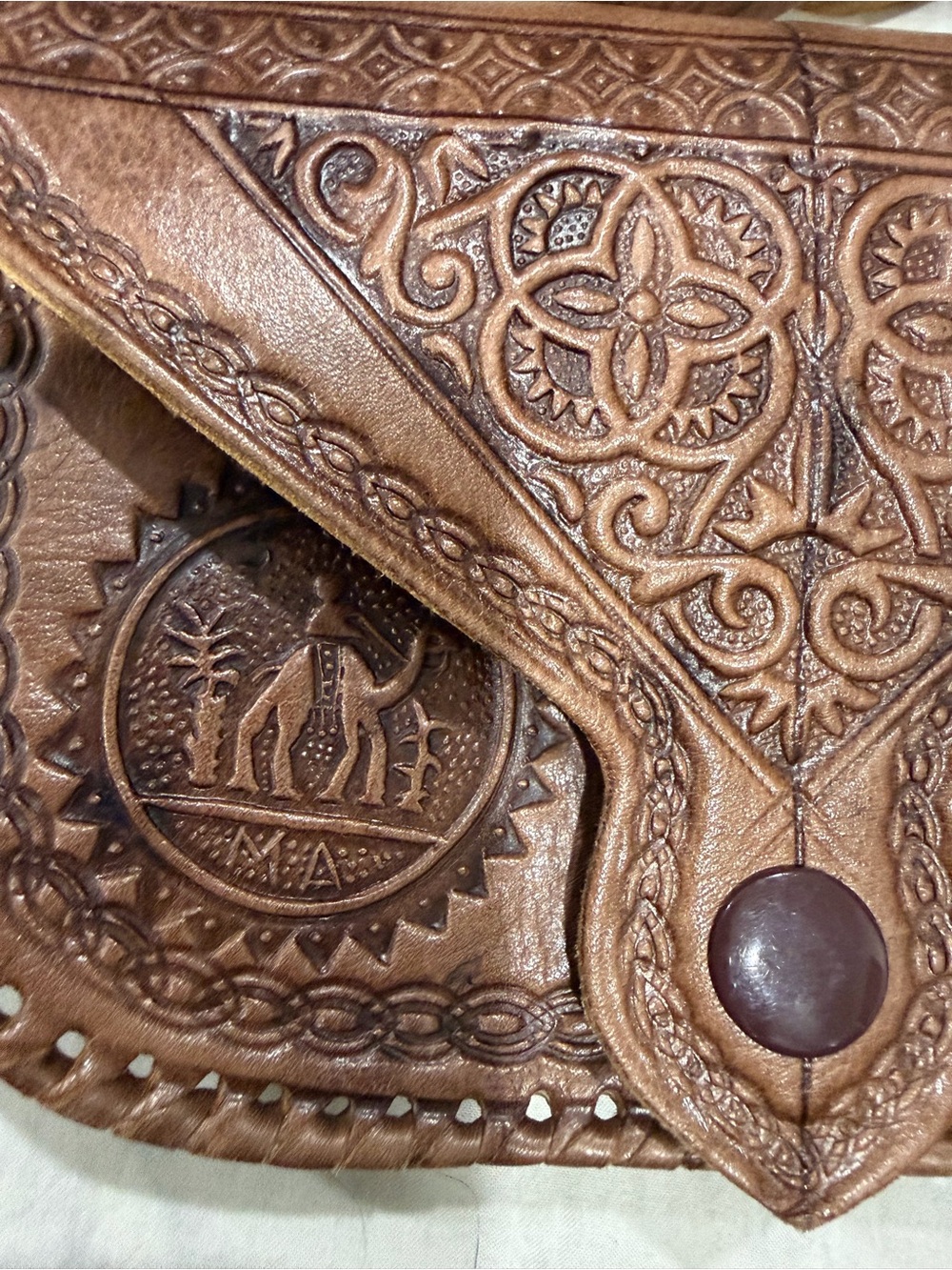 Hand-Tooled Brown Leather Crossbody Bag - Picture 2 of 7